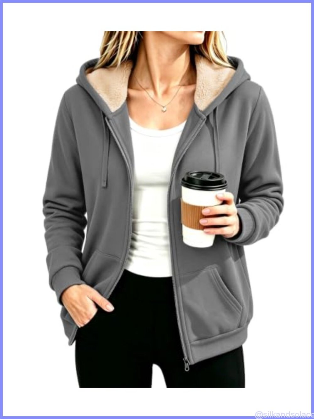 Women's Zip Up Hoodie Sherpa Fleece Lined Jacket